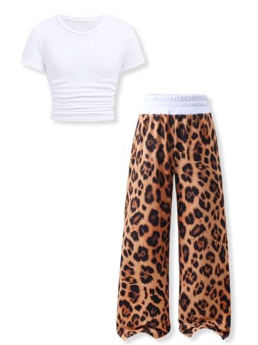 Girls 2 Piece Pants Set Cotton Blend Short Sleeve Top Wide Leg Pants Summer